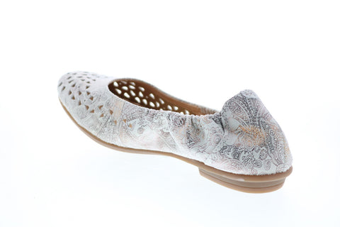 Earth Inc. Breeze Printed Leather Womens White Slip On Ballet Flats Shoes
