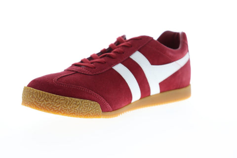 Gola Harrier Suede CMA192 Mens Red Suede Lace Up Low Top Sneakers Shoes
