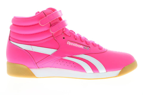 Reebok Freestyle HI SU CN7150 Womens Pink Leather High Top Sneakers Shoes