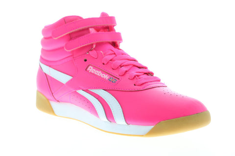 Reebok Freestyle HI SU CN7150 Womens Pink Leather High Top Sneakers Shoes