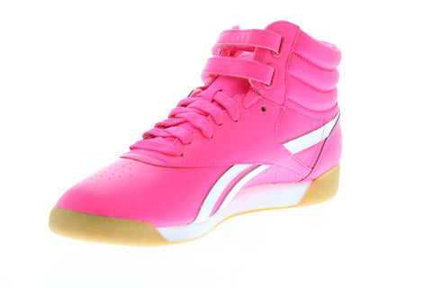 Reebok Freestyle HI SU CN7150 Womens Pink Leather High Top Sneakers Shoes