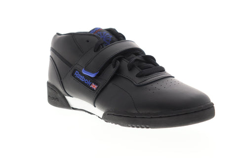 Reebok Workout Clean Mid Strap Mens Black Leather Low Top Sneakers Shoes