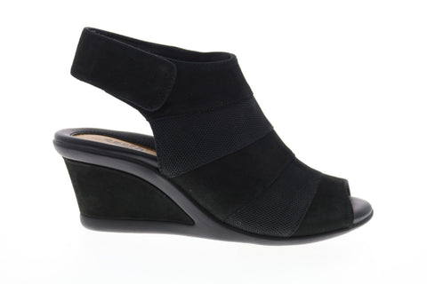Earth Inc. Coriander Womens Black Nubuck Strap Wedges Heels Shoes