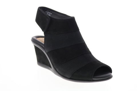Earth Inc. Coriander Womens Black Nubuck Strap Wedges Heels Shoes
