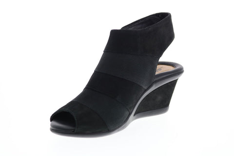 Earth Inc. Coriander Womens Black Nubuck Strap Wedges Heels Shoes