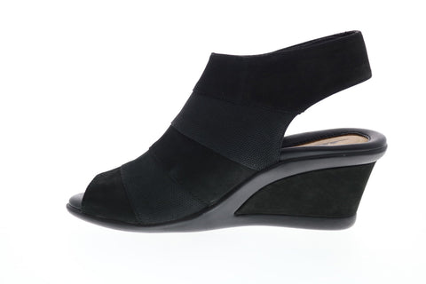 Earth Inc. Coriander Womens Black Nubuck Strap Wedges Heels Shoes