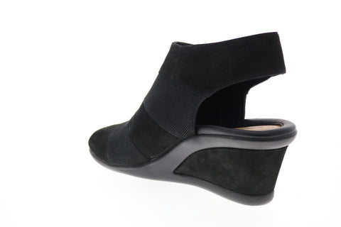 Earth Inc. Coriander Womens Black Nubuck Strap Wedges Heels Shoes