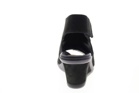Earth Inc. Coriander Womens Black Nubuck Strap Wedges Heels Shoes