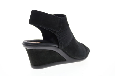 Earth Inc. Coriander Womens Black Nubuck Strap Wedges Heels Shoes