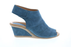 Earth Inc. Coriander Vintage Leather Womens Blue Strap Wedges Heels Shoes