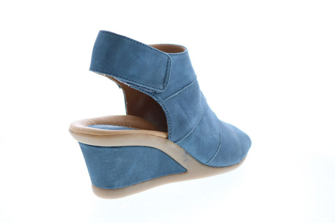 Earth Inc. Coriander Vintage Leather Womens Blue Strap Wedges Heels Shoes