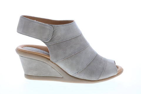 Earth Inc. Vintage Coriander Womens Gray Leather Strap Wedges Heels Shoes