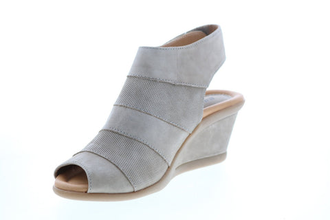 Earth Inc. Vintage Coriander Womens Gray Leather Strap Wedges Heels Shoes