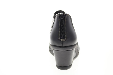Earth Inc. Crown Lazer Cut Womens Black Leather Zipper Wedges Heels Shoes