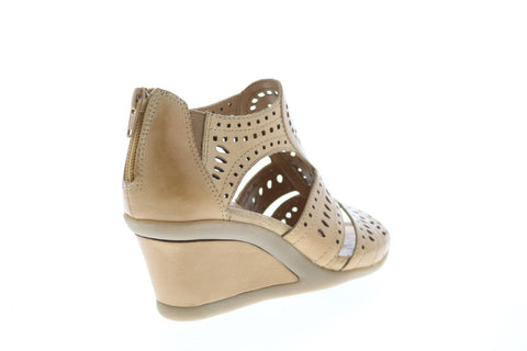 Earth Inc. Crown Leather Womens Brown Leather Zipper Wedges Heels Shoes