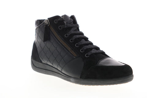 Geox Myria D6468C05422C9999 Womens Black Leather Zipper Euro Sneakers Shoes