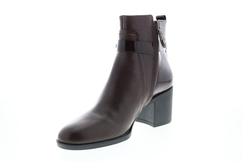 Geox Glynna D843CB043BCC6009 Womens Brown Leather Zipper Ankle & Booties Boots
