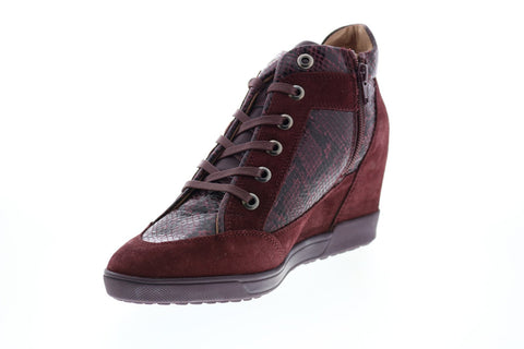 Geox Carum D84ASC02241C7J7B Womens Red Suede Lace Up Euro Sneakers Shoes