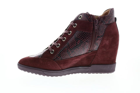 Geox Carum D84ASC02241C7J7B Womens Red Suede Lace Up Euro Sneakers Shoes