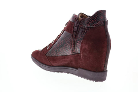 Geox Carum D84ASC02241C7J7B Womens Red Suede Lace Up Euro Sneakers Shoes