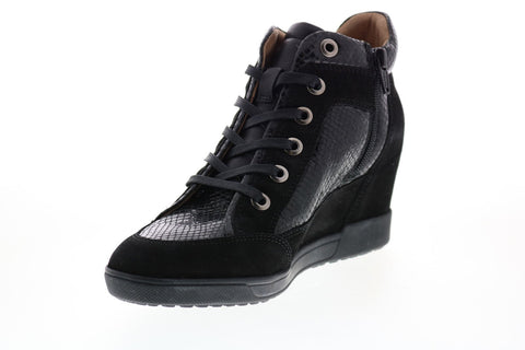 Geox Carum D84ASC02241C9999 Womens Black Suede Lace Up Euro Sneakers Shoes
