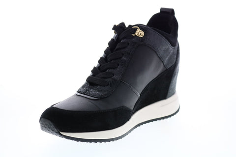 Geox Nydame D940QC08522C9999 Womens Black Leather Lace Up Euro Sneakers Shoes