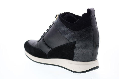 Geox Nydame D940QC08522C9999 Womens Black Leather Lace Up Euro Sneakers Shoes