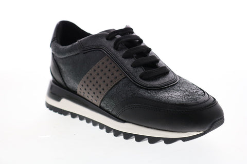 Geox Tabelya D94AQA0VIBCC9999 Womens Black Leather Lace Up Euro Sneakers Shoes