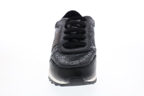 Geox Tabelya D94AQA0VIBCC9999 Womens Black Leather Lace Up Euro Sneakers Shoes