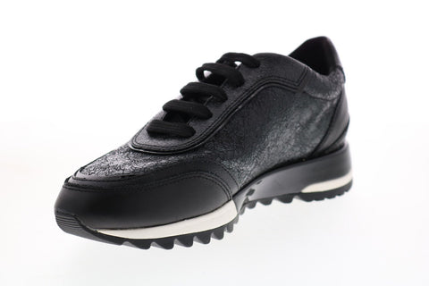 Geox Tabelya D94AQA0VIBCC9999 Womens Black Leather Lace Up Euro Sneakers Shoes