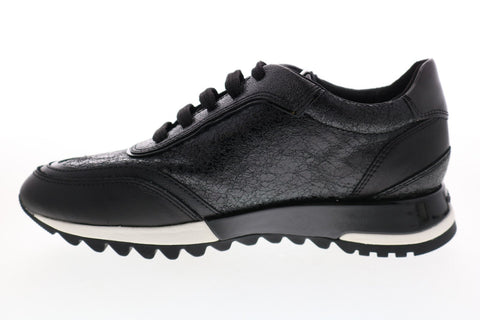 Geox Tabelya D94AQA0VIBCC9999 Womens Black Leather Lace Up Euro Sneakers Shoes