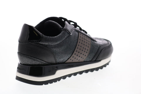 Geox Tabelya D94AQA0VIBCC9999 Womens Black Leather Lace Up Euro Sneakers Shoes