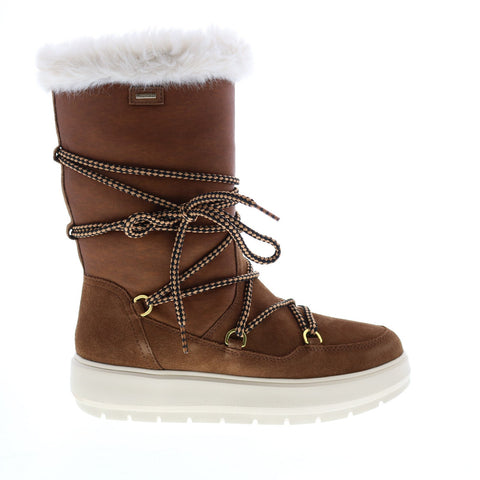 Geox Kaula B Abx D94AWC022GHC6777 Womens Brown Suede Lace Up Mid Calf Boots