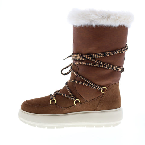 Geox Kaula B Abx D94AWC022GHC6777 Womens Brown Suede Lace Up Mid Calf Boots