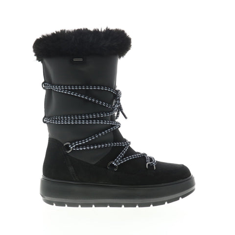 Geox Kaula B Abx D94AWC022GHC9999 Womens Black Suede Lace Up Mid Calf Boots