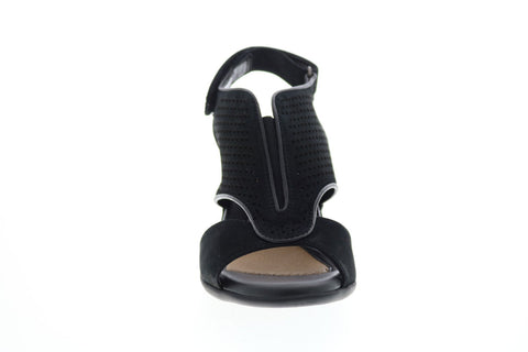 Earth Inc. Dalia Soft Buck Womens Black Nubuck Strap Wedges Heels Shoes