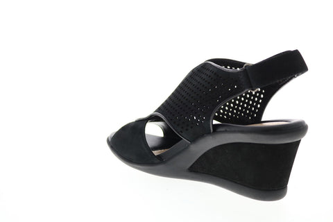 Earth Inc. Dalia Soft Buck Womens Black Nubuck Strap Wedges Heels Shoes