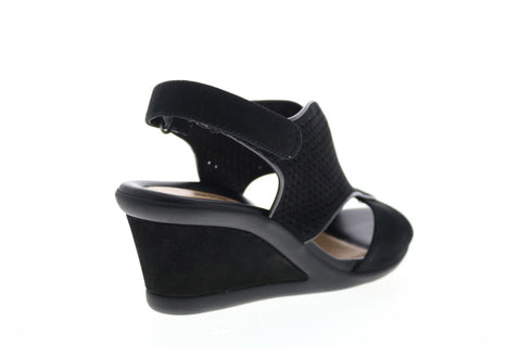 Earth Inc. Dalia Soft Buck Womens Black Nubuck Strap Wedges Heels Shoes
