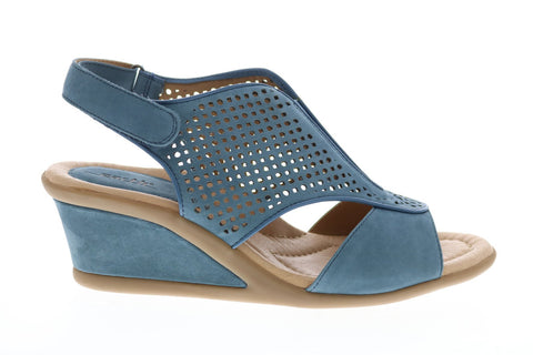 Earth Inc. Dalia Soft Buck Womens Blue Nubuck Strap Wedges Heels Shoes