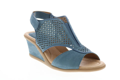 Earth Inc. Dalia Soft Buck Womens Blue Nubuck Strap Wedges Heels Shoes