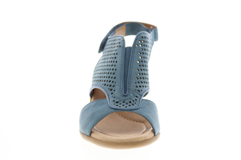 Earth Inc. Dalia Soft Buck Womens Blue Nubuck Strap Wedges Heels Shoes