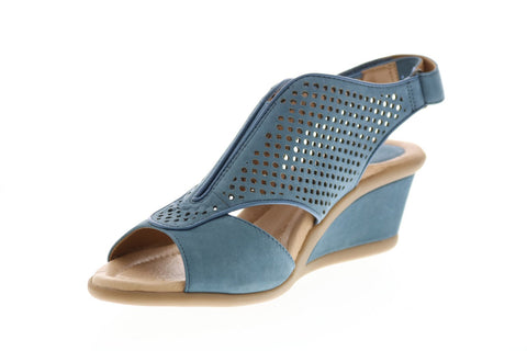 Earth Inc. Dalia Soft Buck Womens Blue Nubuck Strap Wedges Heels Shoes