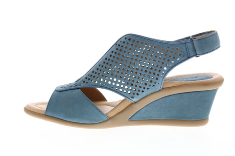 Earth Inc. Dalia Soft Buck Womens Blue Nubuck Strap Wedges Heels Shoes
