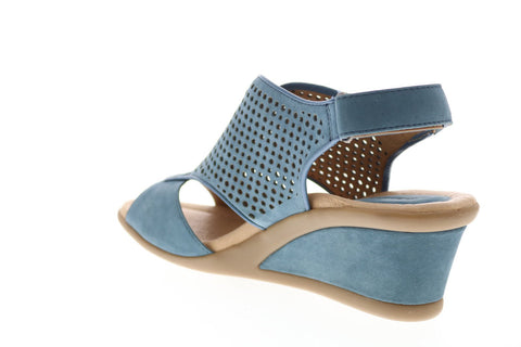 Earth Inc. Dalia Soft Buck Womens Blue Nubuck Strap Wedges Heels Shoes