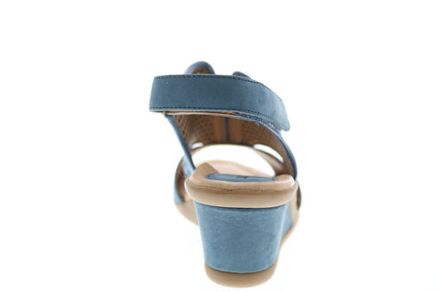 Earth Inc. Dalia Soft Buck Womens Blue Nubuck Strap Wedges Heels Shoes