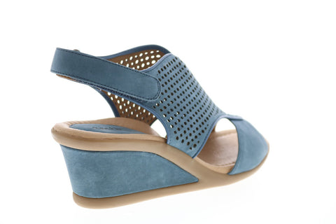 Earth Inc. Dalia Soft Buck Womens Blue Nubuck Strap Wedges Heels Shoes