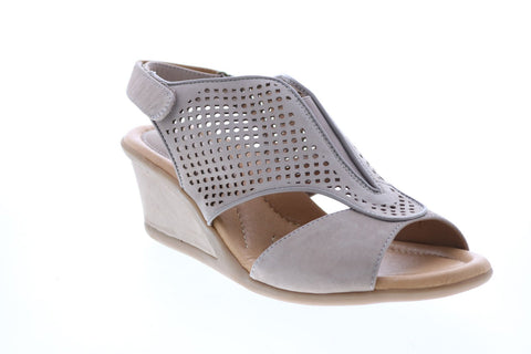 Earth Inc. Dalia Soft Buck Womens Beige Leather Strap Wedges Heels Shoes