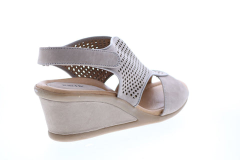 Earth Inc. Dalia Soft Buck Womens Beige Leather Strap Wedges Heels Shoes