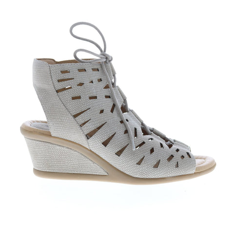Earth Inc. Daylily Nubuck Womens Beige Nubuck Lace Up Wedges Heels Shoes
