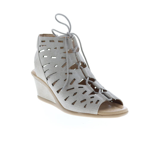 Earth Inc. Daylily Nubuck Womens Beige Nubuck Lace Up Wedges Heels Shoes